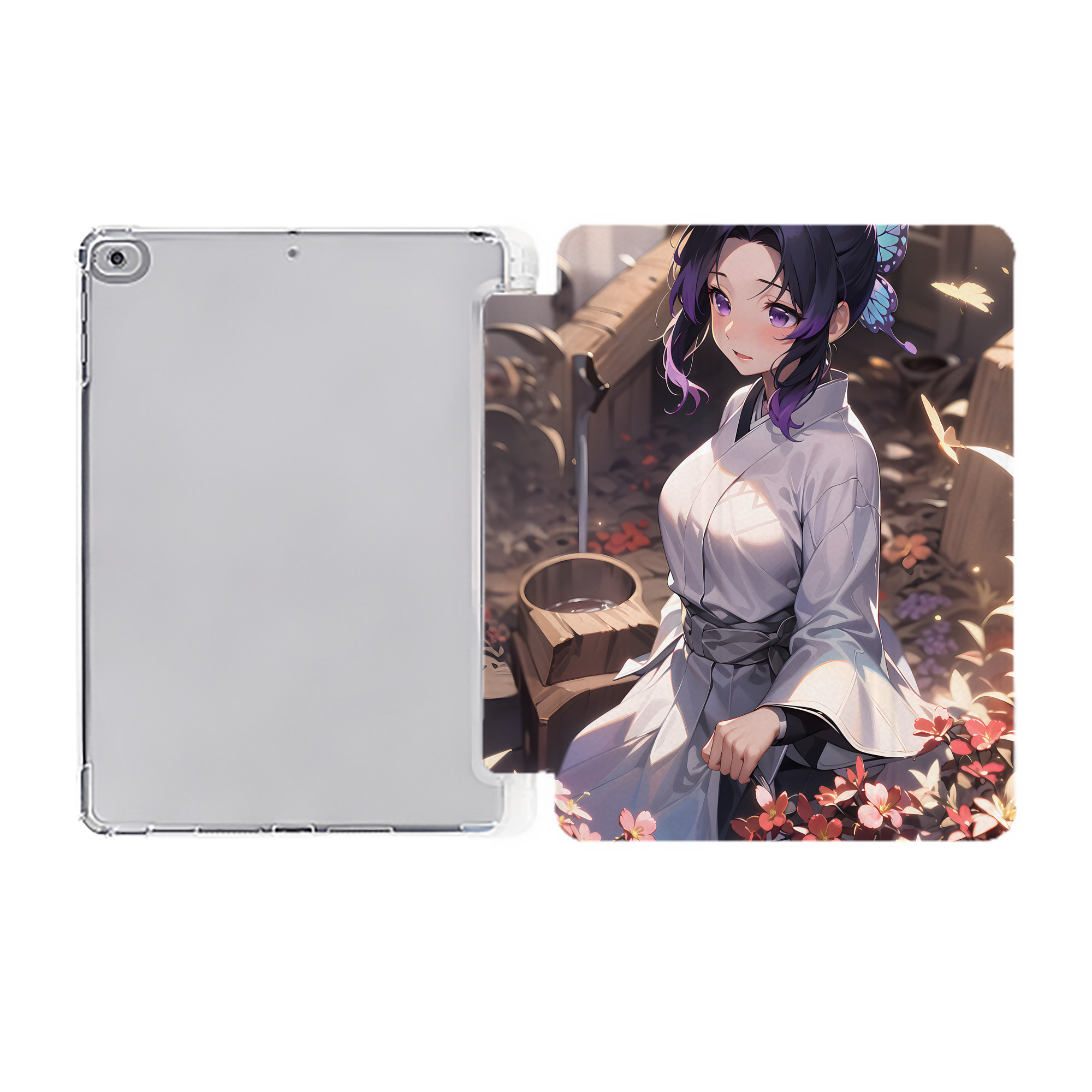 （画像用） 鬼滅の刃（きめつのやいば）蟲柱-胡蝶 しのぶ／こちょう しのぶ Kochou Shinobu IPad ケース ペン収納付き 三つ折りスタンド PUレザー×シリコン 対応機種9.5/10.5/10.9インチ